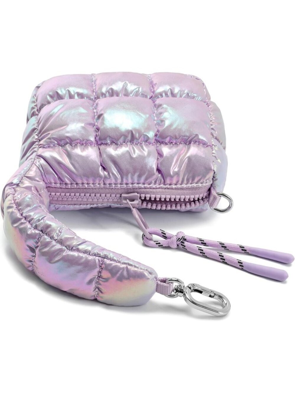 Women Light Purple Zipper Mini Quilted Tote Wristlet Wristlet Cute Crossbody Bag - Picture 5 of 6